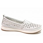 Бели дамски обувки с равна подметка, естествена кожа - всекидневни обувки за пролетта и лятото N 100018590