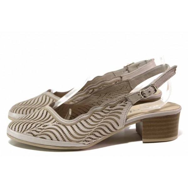 Бежови дамски обувки със среден ток, естествена кожа - ежедневни обувки за пролетта и лятото N 100018597