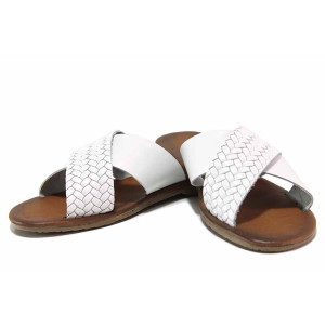 Бели дамски чехли, естествена кожа - ежедневни обувки за пролетта и лятото N 100018598