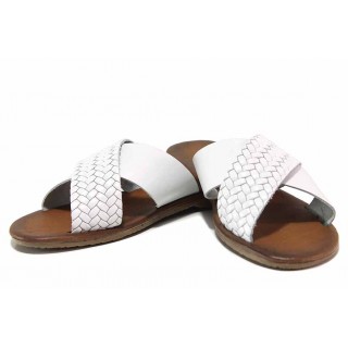 Бели дамски чехли, естествена кожа - ежедневни обувки за пролетта и лятото N 100018598