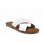 Бели дамски чехли, естествена кожа - ежедневни обувки за пролетта и лятото N 100018598
