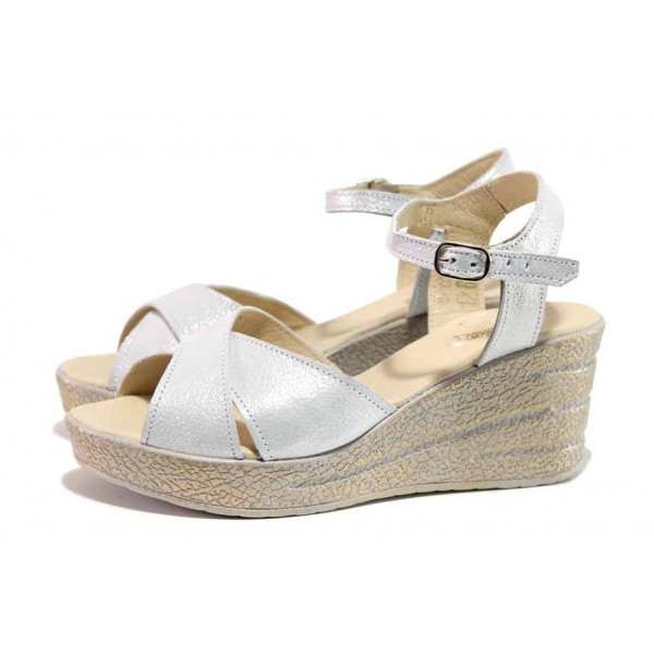 Бели дамски сандали, естествена кожа - ежедневни обувки за пролетта и лятото N 100018602