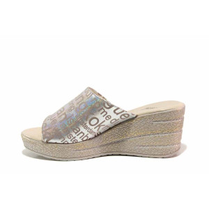 Сребристи анатомични дамски чехли, естествена кожа - ежедневни обувки за пролетта и лятото N 100018604