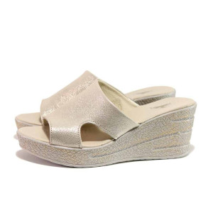 Бежови анатомични дамски чехли, естествена кожа - ежедневни обувки за пролетта и лятото N 100018605