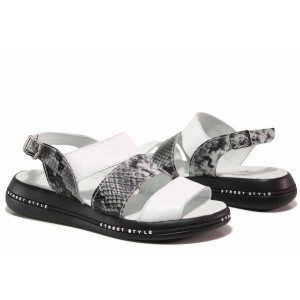 Бели анатомични дамски сандали, естествена кожа - ежедневни обувки за пролетта и лятото N 100018607