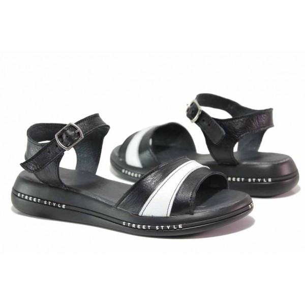 Черни дамски сандали, естествена кожа - ежедневни обувки за пролетта и лятото N 100018609