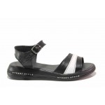 Черни дамски сандали, естествена кожа - ежедневни обувки за пролетта и лятото N 100018609