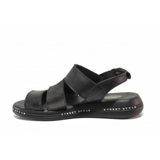 Черни дамски сандали, естествена кожа - ежедневни обувки за пролетта и лятото N 100018608
