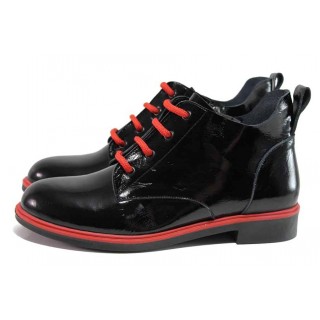 Черни анатомични дамски боти, лачена естествена кожа - ежедневни обувки за есента и зимата N 100018636