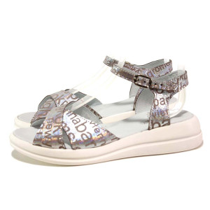 Сребристи анатомични дамски сандали, естествена кожа - ежедневни обувки за пролетта и лятото N 100018647