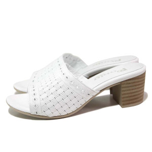 Бели дамски чехли, естествена кожа - ежедневни обувки за пролетта и лятото N 100018677