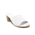 Бели дамски чехли, естествена кожа - ежедневни обувки за пролетта и лятото N 100018677
