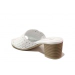 Бели дамски чехли, естествена кожа - ежедневни обувки за пролетта и лятото N 100018677