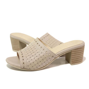 Бежови дамски чехли, естествена кожа - всекидневни обувки за пролетта и лятото N 100018678