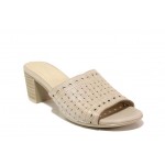 Бежови дамски чехли, естествена кожа - всекидневни обувки за пролетта и лятото N 100018678