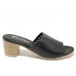 Черни дамски чехли, естествена кожа - ежедневни обувки за пролетта и лятото N 100018679