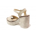 Бежови дамски сандали, естествена кожа - всекидневни обувки за пролетта и лятото N 100018676