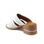 Сребристи дамски чехли, естествена кожа - ежедневни обувки за целогодишно ползване N 100018695