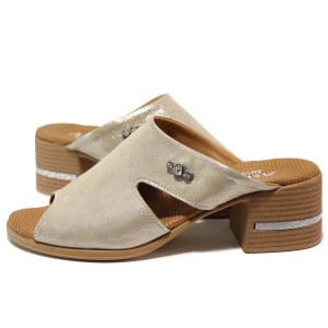 Бежови анатомични дамски чехли, естествена кожа - ежедневни обувки за целогодишно ползване N 100018696