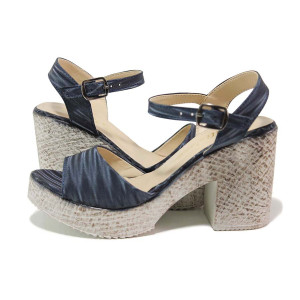 Тъмносини дамски сандали, естествена кожа - ежедневни обувки за пролетта и лятото N 100018700