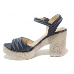 Тъмносини дамски сандали, естествена кожа - ежедневни обувки за пролетта и лятото N 100018700