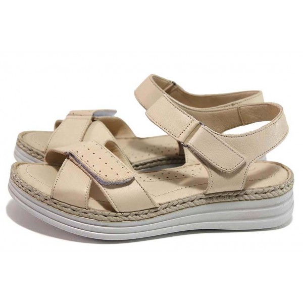 Бежови дамски сандали, естествена кожа - ежедневни обувки за целогодишно ползване N 100018697