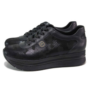 Черни дамски обувки с равна подметка, естествена кожа - ежедневни обувки за есента и зимата N 100018739