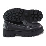 Черни дамски обувки с равна подметка, естествена кожа - ежедневни обувки за есента и зимата N 100018741