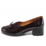 Винени дамски обувки с равна подметка, лачена естествена кожа - всекидневни обувки за есента и зимата N 100018742