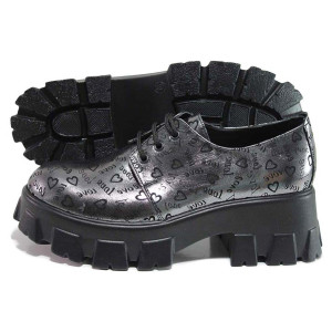 Сиви анатомични дамски обувки с равна подметка, естествена кожа - ежедневни обувки за есента и зимата N 100018743