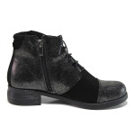 Черни дамски боти, естествен велур - всекидневни обувки за есента и зимата N 100018756