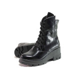 Черни анатомични дамски боти, лачена естествена кожа - ежедневни обувки за есента и зимата N 100018765