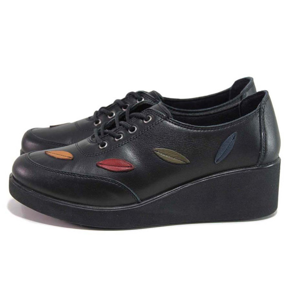 Черни анатомични дамски обувки с платформа, естествена кожа - всекидневни обувки за есента и зимата N 100018796