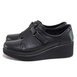 Черни дамски обувки с платформа, естествена кожа - всекидневни обувки за есента и зимата N 100018801