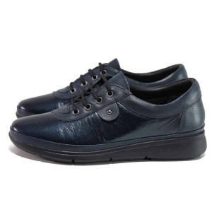 Сини дамски обувки с равна подметка, лачена естествена кожа - всекидневни обувки за есента и зимата N 100018820