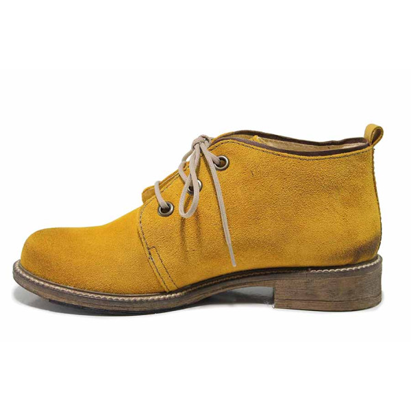 Жълти дамски боти, естествен велур - ежедневни обувки за есента и зимата N 100018921