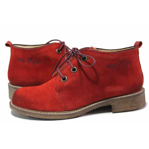 Червени анатомични дамски боти, естествен велур - ежедневни обувки за есента и зимата N 100018919