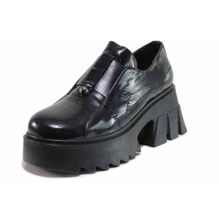 Черни дамски обувки с платформа, лачена естествена кожа - ежедневни обувки за есента и зимата N 100018935