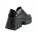 Черни дамски обувки с платформа, лачена естествена кожа - ежедневни обувки за есента и зимата N 100018935