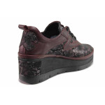 Винени дамски обувки с платформа, естествена кожа - ежедневни обувки за есента и зимата N 100018937