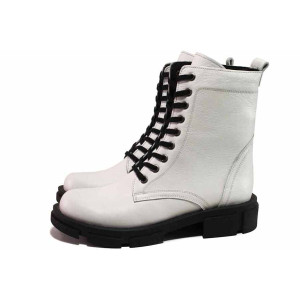 Бели дамски боти, естествена кожа - ежедневни обувки за есента и зимата N 100018950