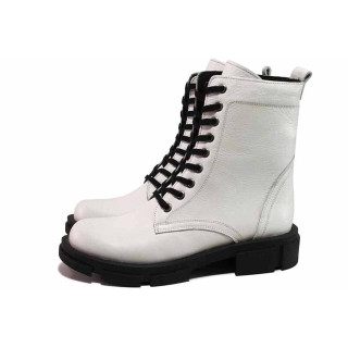 Бели дамски боти, естествена кожа - ежедневни обувки за есента и зимата N 100018950
