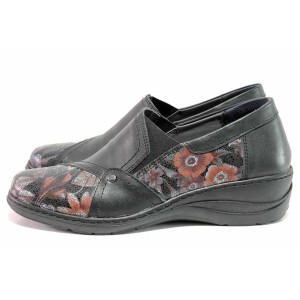 Черни анатомични дамски обувки с равна подметка, естествена кожа - всекидневни обувки за есента и зимата N 100018954