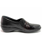Черни дамски обувки с равна подметка, естествена кожа и лачена естествена кожа  - всекидневни обувки за есента и зимата N 100018944