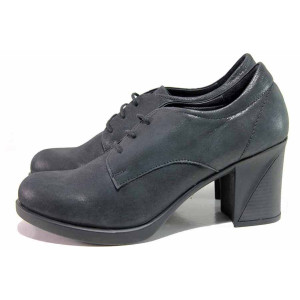 Черни дамски обувки с висок ток, естествена кожа - всекидневни обувки за есента и зимата N 100018948