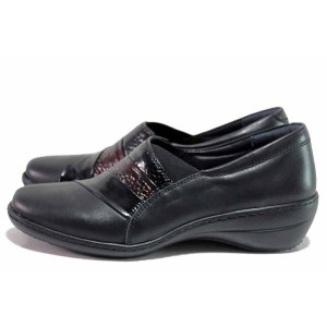 Черни дамски обувки с равна подметка, естествена кожа и лачена естествена кожа  - всекидневни обувки за есента и зимата N 100018944