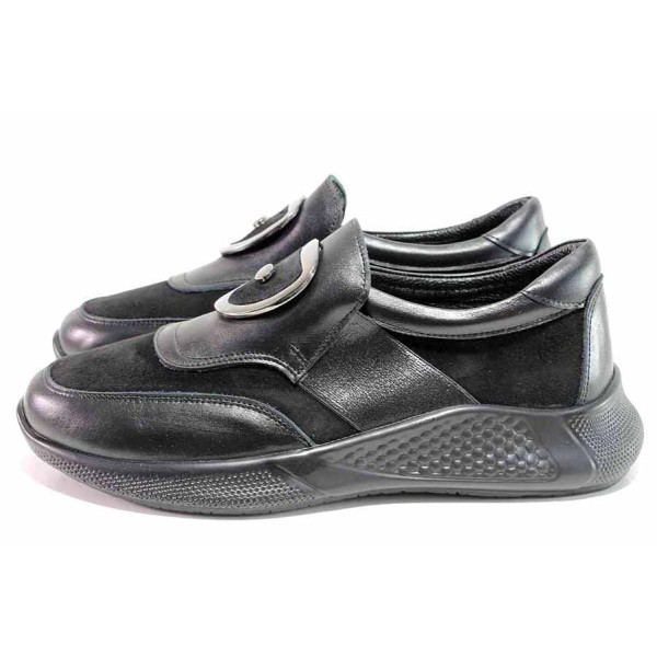 Черни дамски обувки с равна подметка, естествена кожа - спортни обувки за есента и зимата N 100018966
