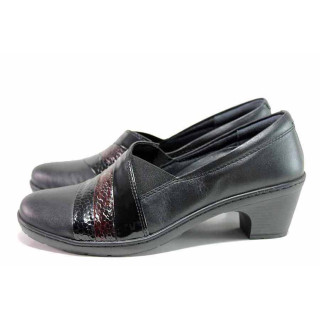 Черни анатомични дамски обувки със среден ток, естествен велур с лачена кожа - ежедневни обувки за есента и зимата N 100018970
