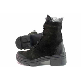 Черни дамски боти, естествен велур - ежедневни обувки за есента и зимата N 100018993