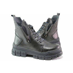 Черни дамски боти, естествена кожа - ежедневни обувки за есента и зимата N 100018997